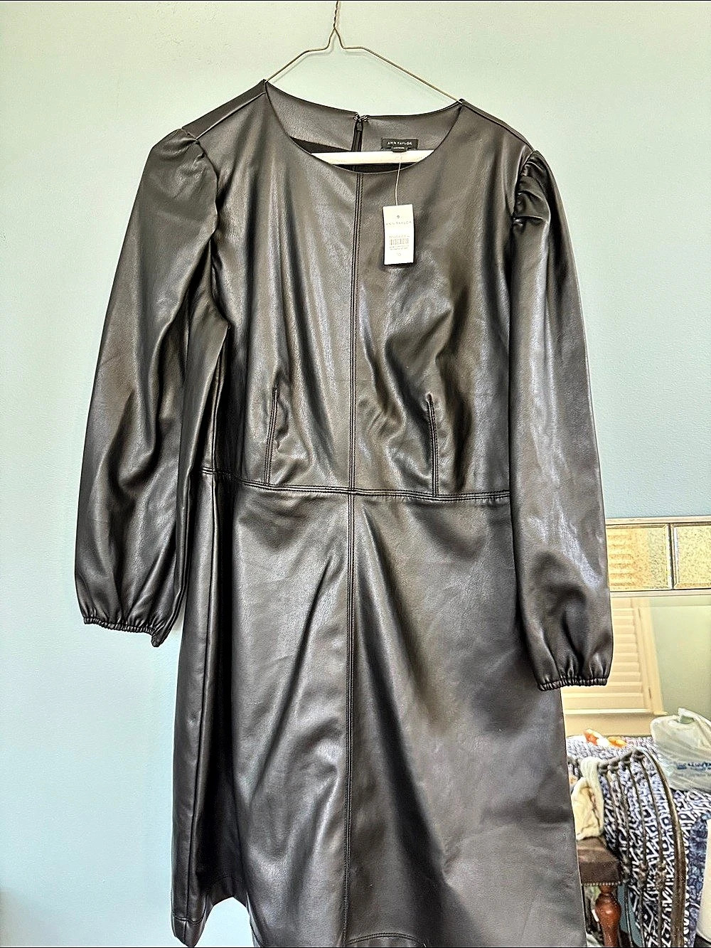 Ann Taylor Faux Leather Mini Dress Black Size 10 NWT
